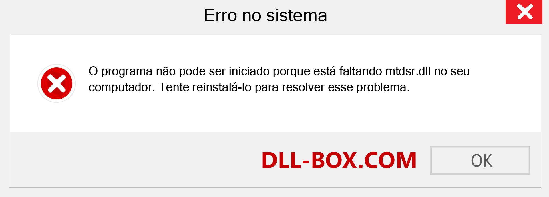 Arquivo mtdsr.dll ausente ?. Download para Windows 7, 8, 10 - Correção de erro ausente mtdsr dll no Windows, fotos, imagens